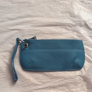 Elegant Leather Teal Blue Clutch Wristlet